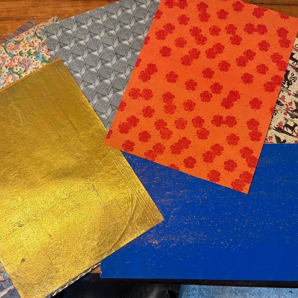 37 Sheets Vtg Craft Paper Lot Rare Marbled Heraldic Gold Foil Book Art Journals
